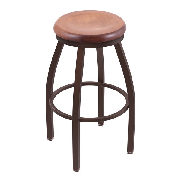 25" Swivel Counter Stool, Bronze Finish, Med Maple Seat